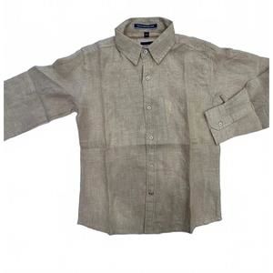 NEW PIER ST. BARTH boy's solid long sleeve button down shirt in tan/beige